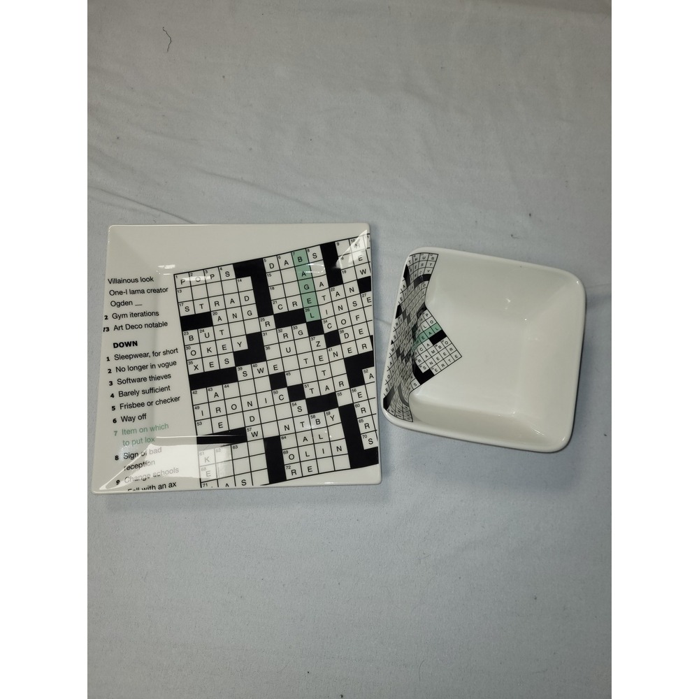 Fishes Eddy Crossword‎ Puzzle Dish Set Square Plate/Bowl New York Times
